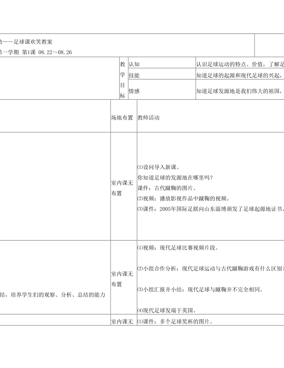 最新足球课欢笑教案~第一学期名师优秀教案.doc_第1页