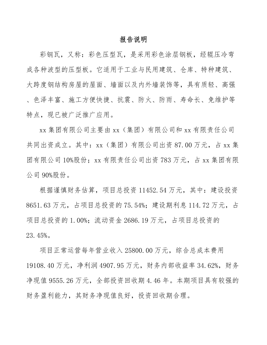 哈尔滨关于成立彩钢瓦公司可行性研究报告范文模板.docx_第2页