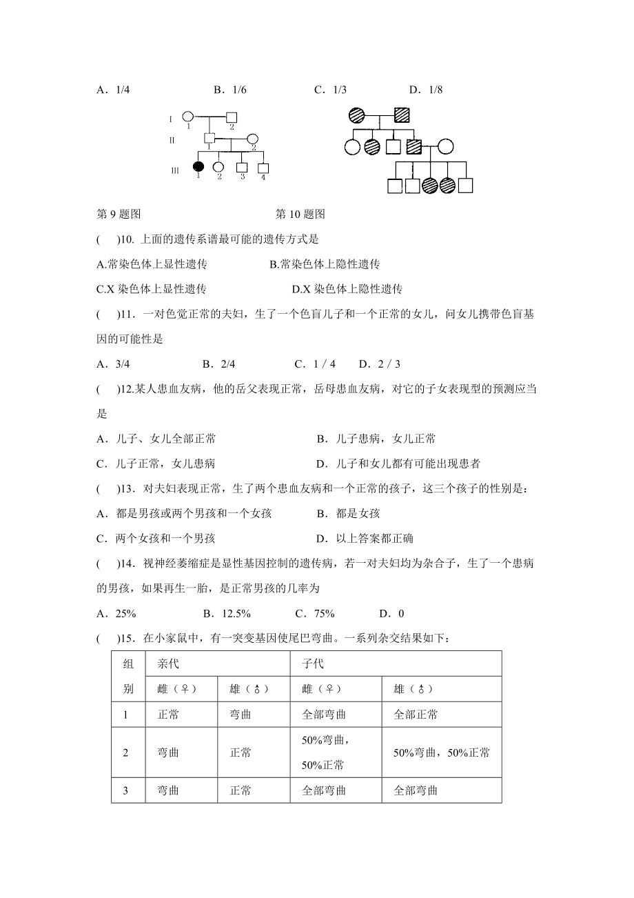 第2章基因和染色体的关系单元测试.doc_第2页