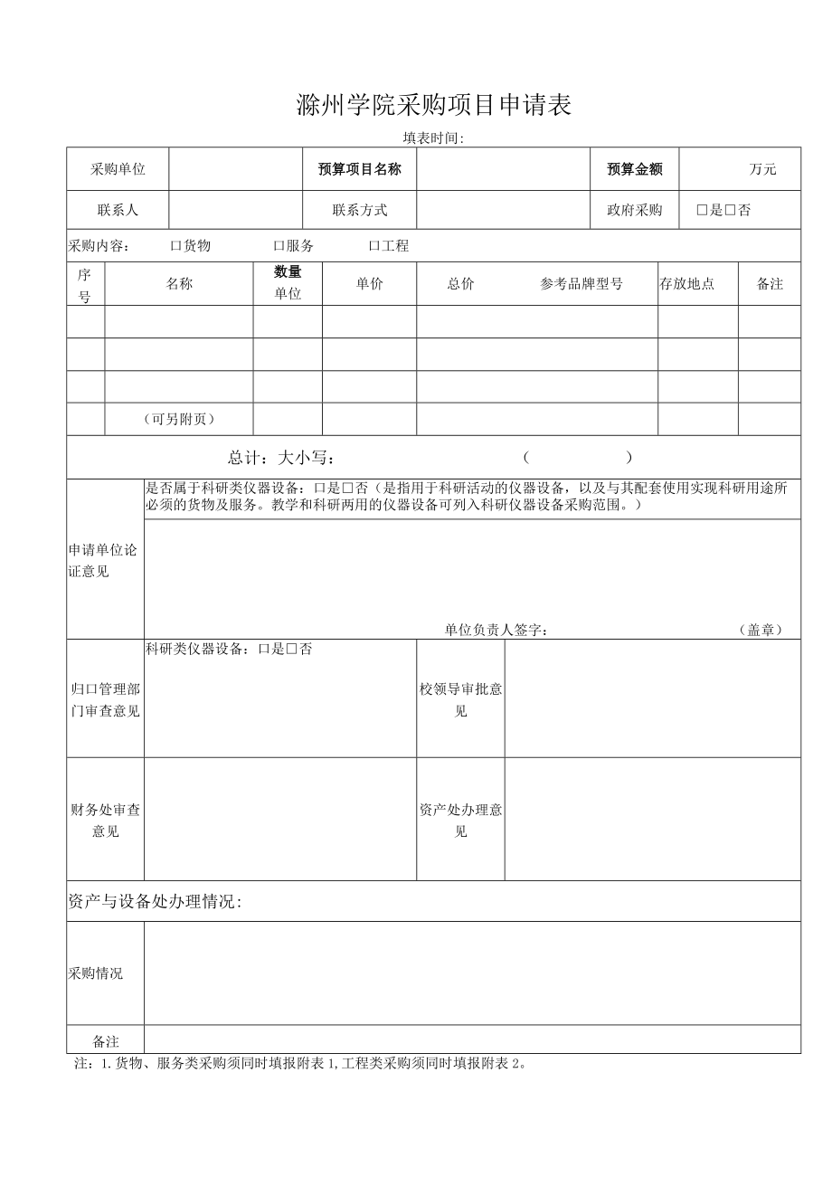 滁州学院采购项目申请表.docx_第1页