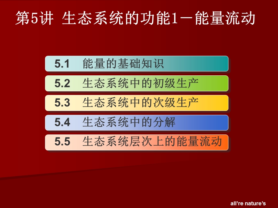 城市生态与环境保护概论PPT课件第5讲生态系统的功能1能量流动.ppt_第1页