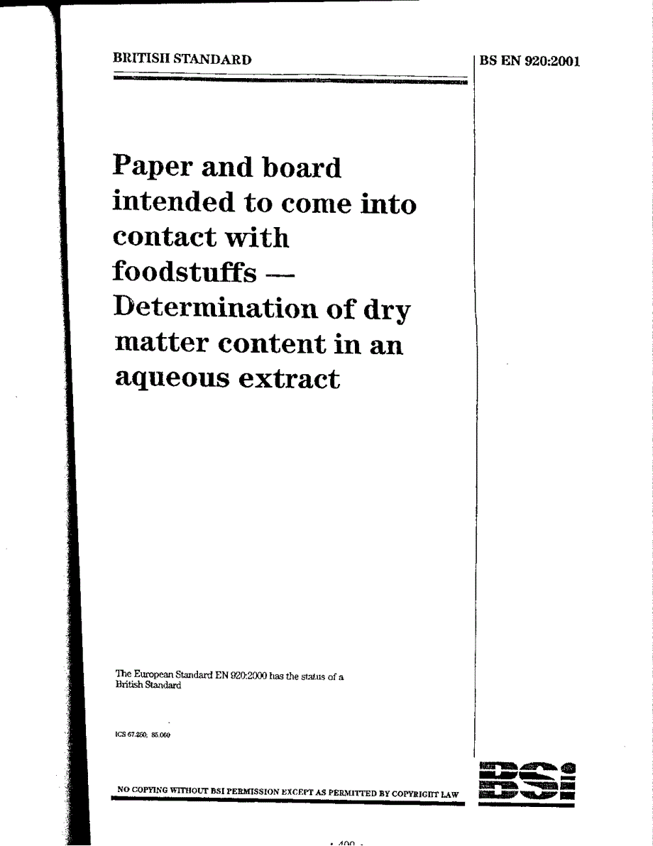 BS EN 9202001 paper and board intend to come to contact with foodstufffdetermination of dry.doc_第1页