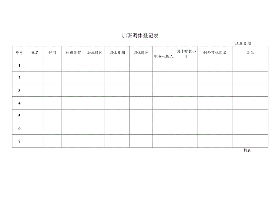 加班调休登记表.docx_第1页