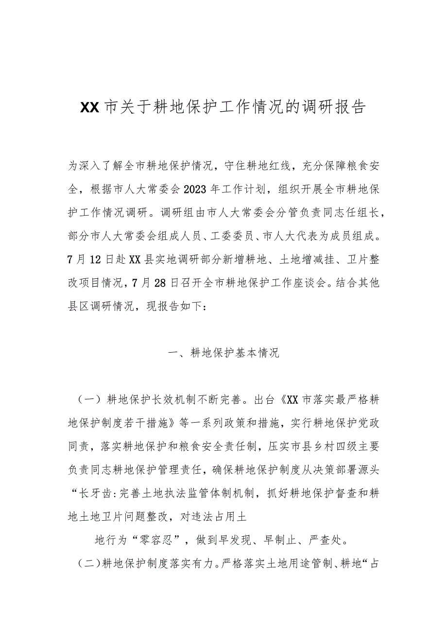 XX市关于耕地保护工作情况的调研报告.docx_第1页