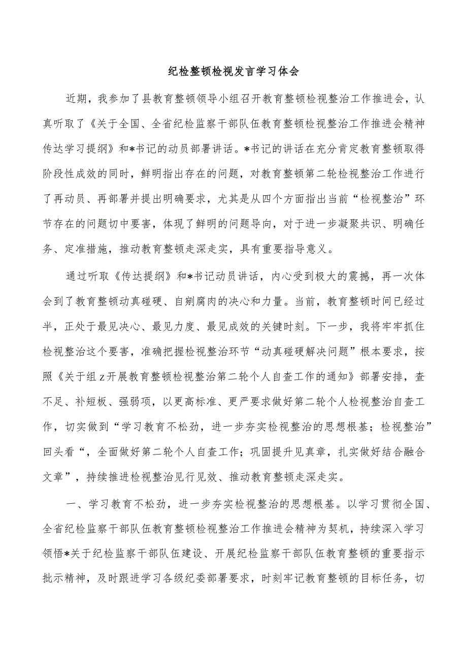 纪检整顿检视发言学习体会.docx_第1页