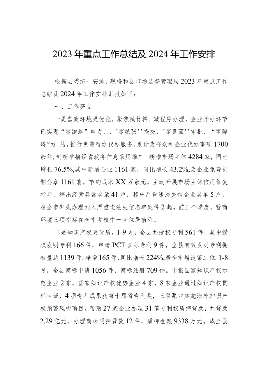 2023年重点工作总结及2024年工作安排（20240108）.docx_第1页