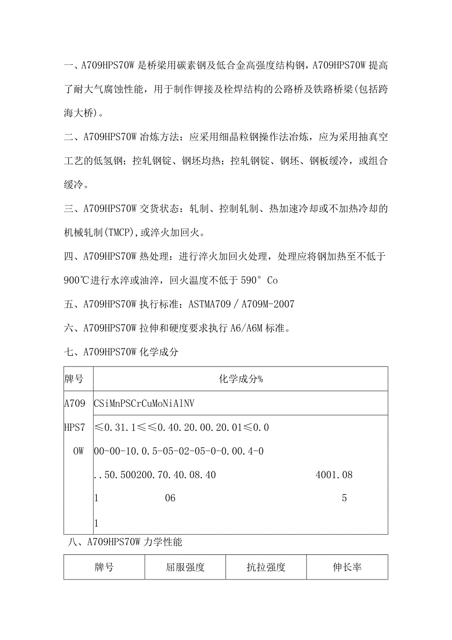 A709HPS70W热处理A709HPS70W机械性能.docx_第1页