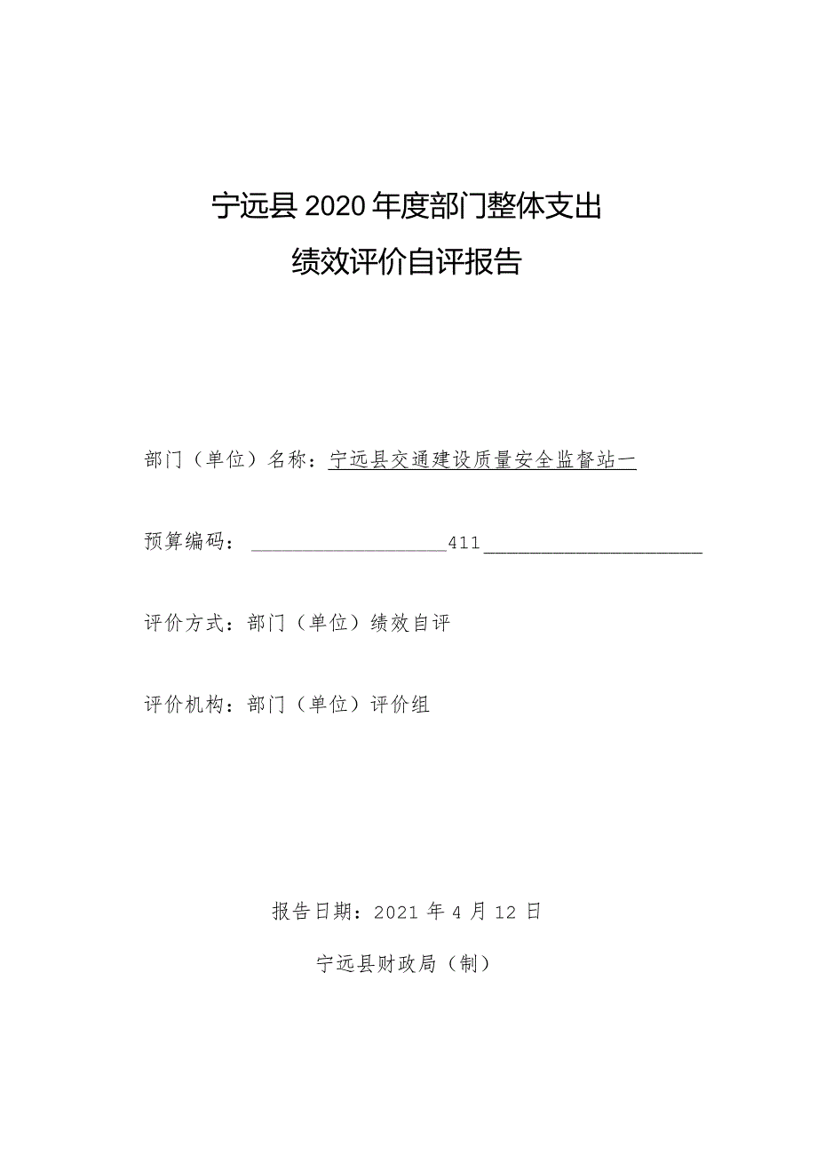 宁远县2020年度部门整体支出绩效评价自评报告.docx_第1页