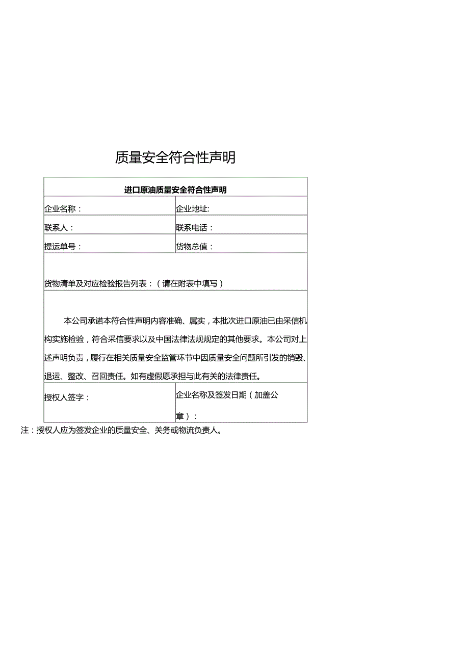 进口原油采信检验项目、适用的技术规范及检验方法和质量安全符合性声明.docx_第2页